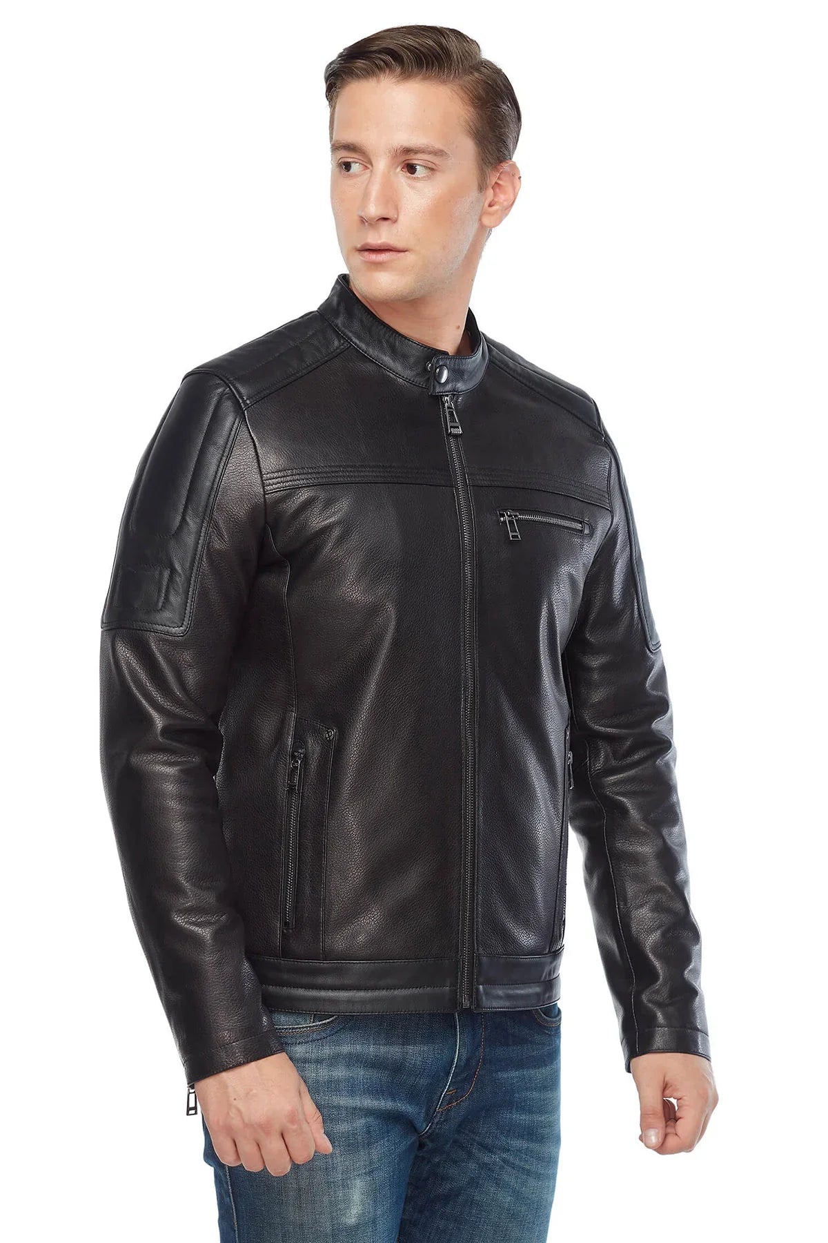 Black Leather Sport Jacket for Men - Frozva