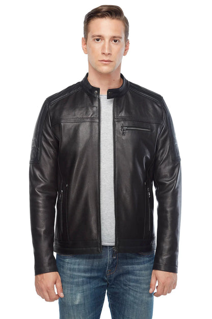 Black Leather Sport Jacket for Men - Frozva