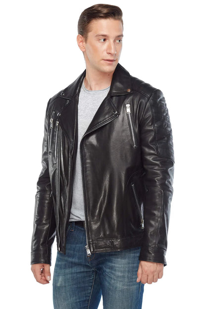 Men's Black Leather Motorcycle Jacket – Frozva