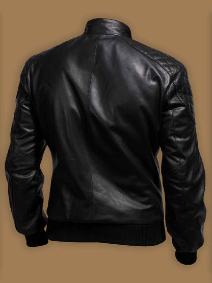 Men Pure Black Biker College Jacket - Frozva.com