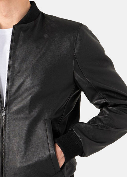 Premium Mens Black Cow Leather Bomber Jacket