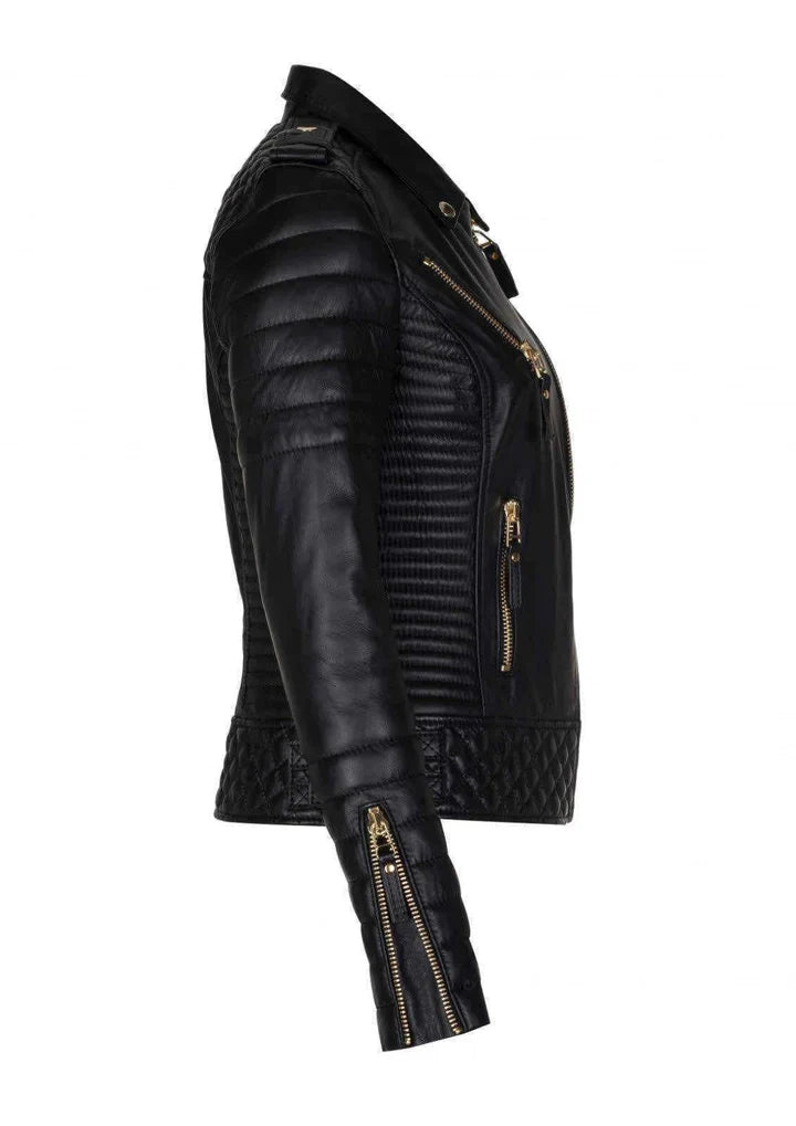 MEN'S GENUINE DIAMOND QUILTED BIKER BLACK JACKET