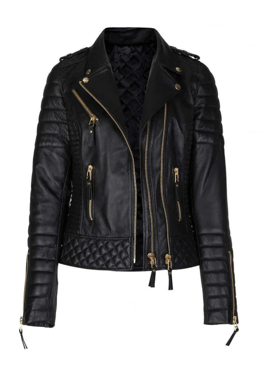 MEN'S GENUINE DIAMOND QUILTED BIKER BLACK JACKET