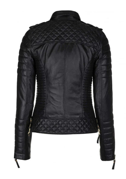 MEN'S GENUINE DIAMOND QUILTED BIKER BLACK JACKET