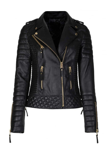 MEN'S GENUINE DIAMOND QUILTED BIKER BLACK JACKET