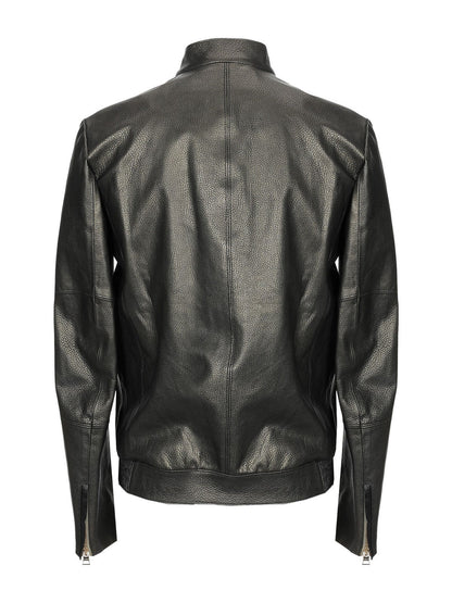 Men Shinny Jet Black Leather Jacket - Frozva