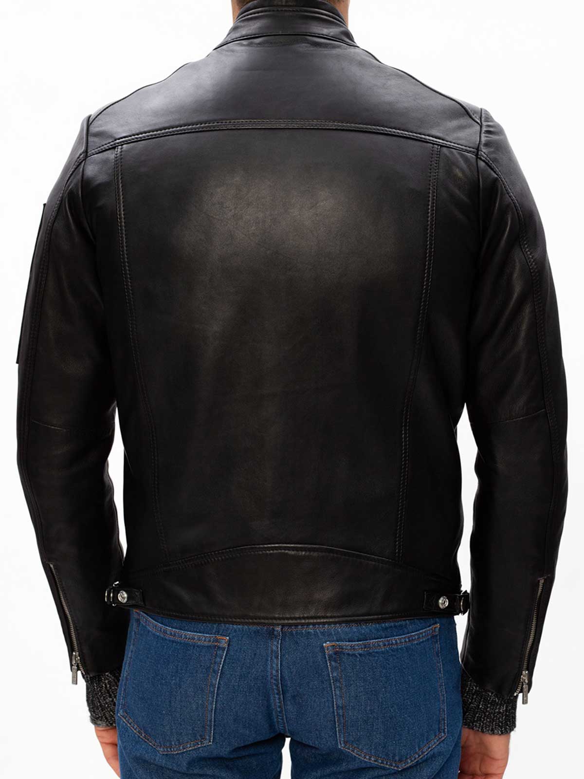 Mens Black Leather Vintage Snap Collar Jacket