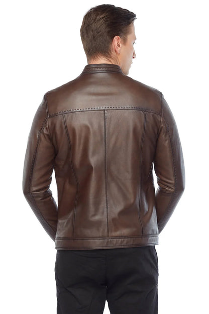 Sport Stitched Classic Real Leather Brown Jacket - Frozva