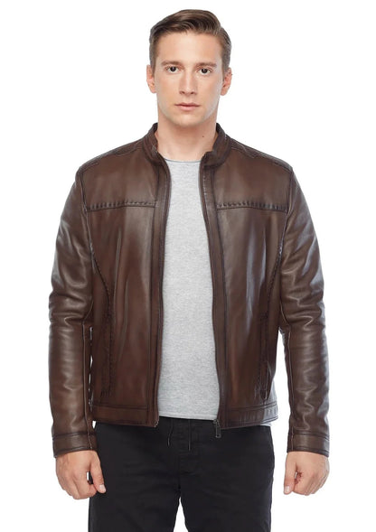 Sport Stitched Classic Real Leather Brown Jacket - Frozva