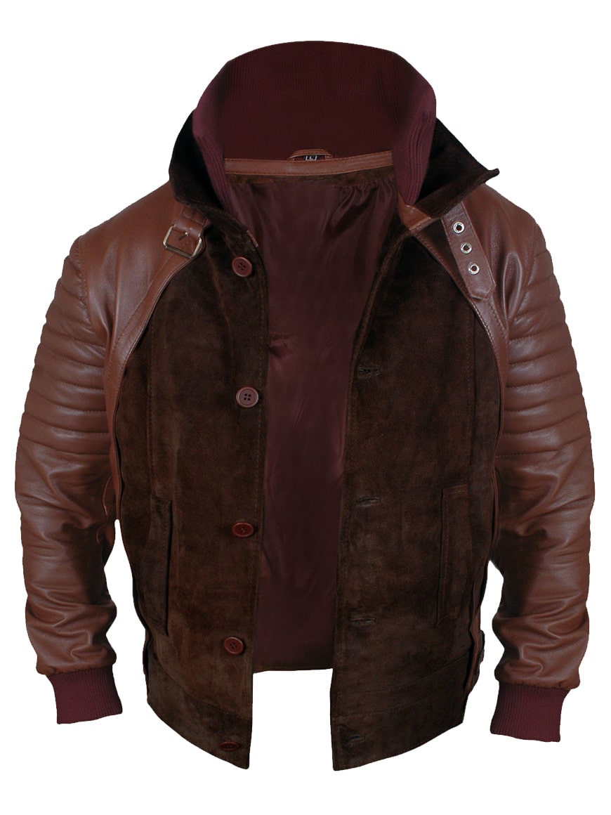 Men Brown Leather Biker Bomber Jacket