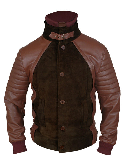 Men Brown Leather Biker Bomber Jacket