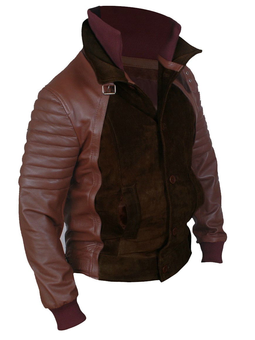 Men Brown Leather Biker Bomber Jacket