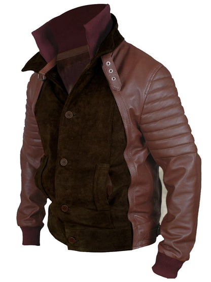 Men Brown Leather Biker Bomber Jacket