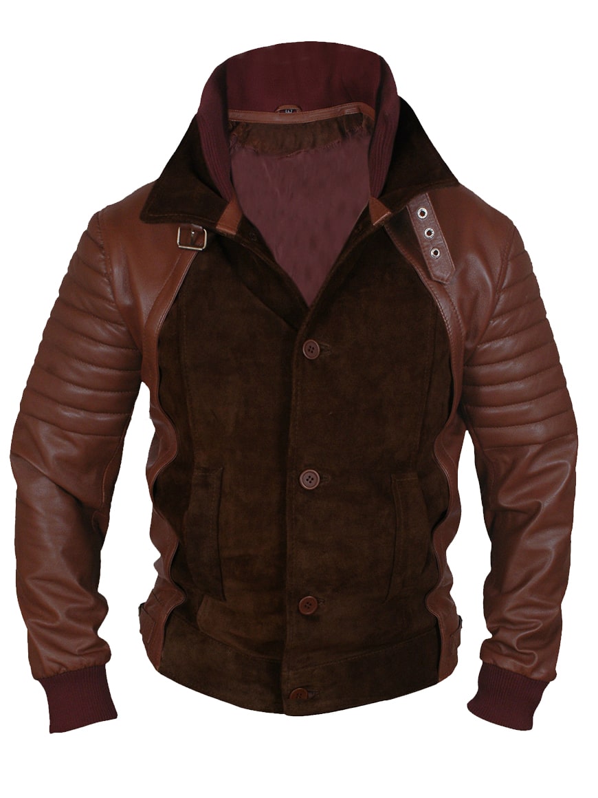 Men Brown Leather Biker Bomber Jacket