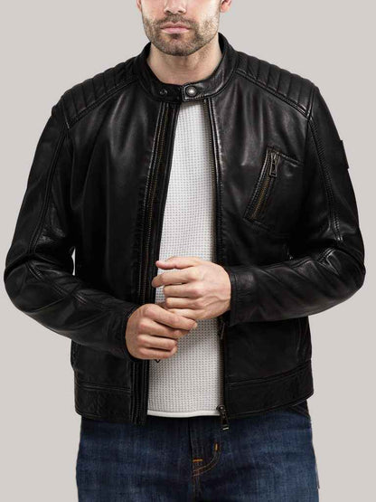 Stylish Notch Collar Men Real Leather Jacket