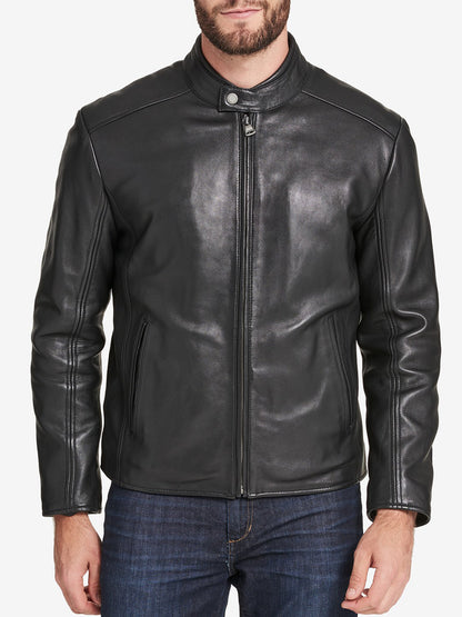 Stylish Real Leather Biker Jacket In Black