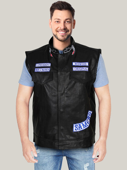 Black Terrific Bikers Leather Vest For Men