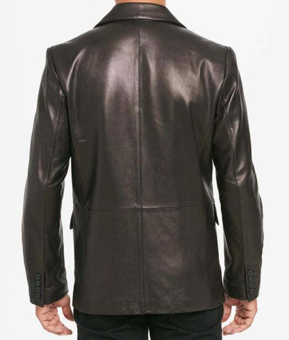 Mens Two Button Black Leather Blazer