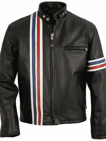 Men Black Rider USA Flag Motorcycle Leather Jacket