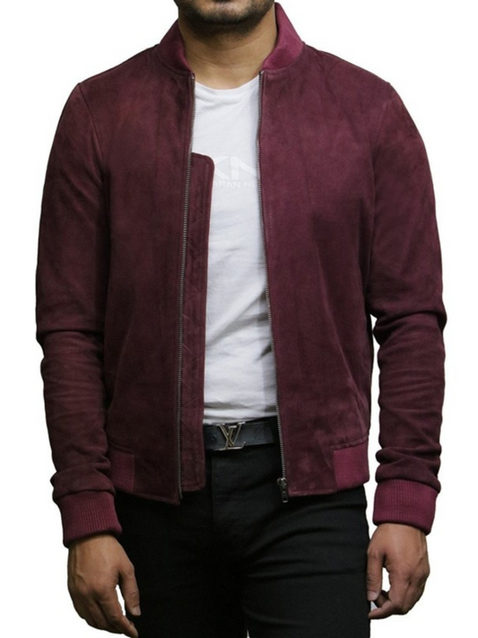 Men's vintage burgundy goatskin leather jacket