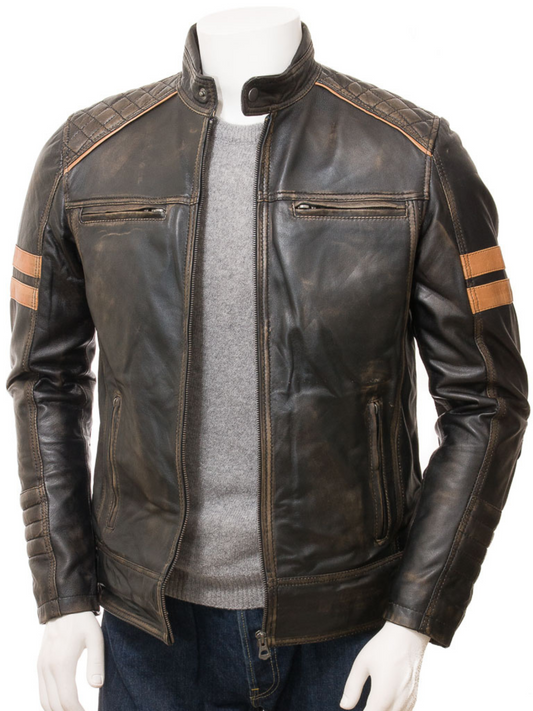 MEN'S PREMIUM QUALITY VINTAGE LEATHER BIKER JACKET