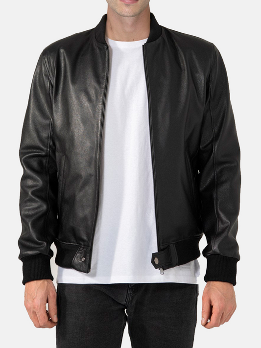 Premium Mens Black Cow Leather Bomber Jacket