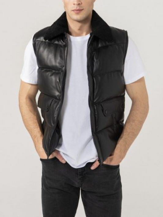 Real Leather Mens Black Vest