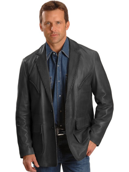 Scully Whipstitch Lambskin Black Leather Blazer