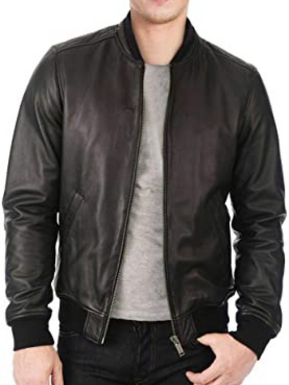 Mens Biker Black Cowhide Leather Jacket