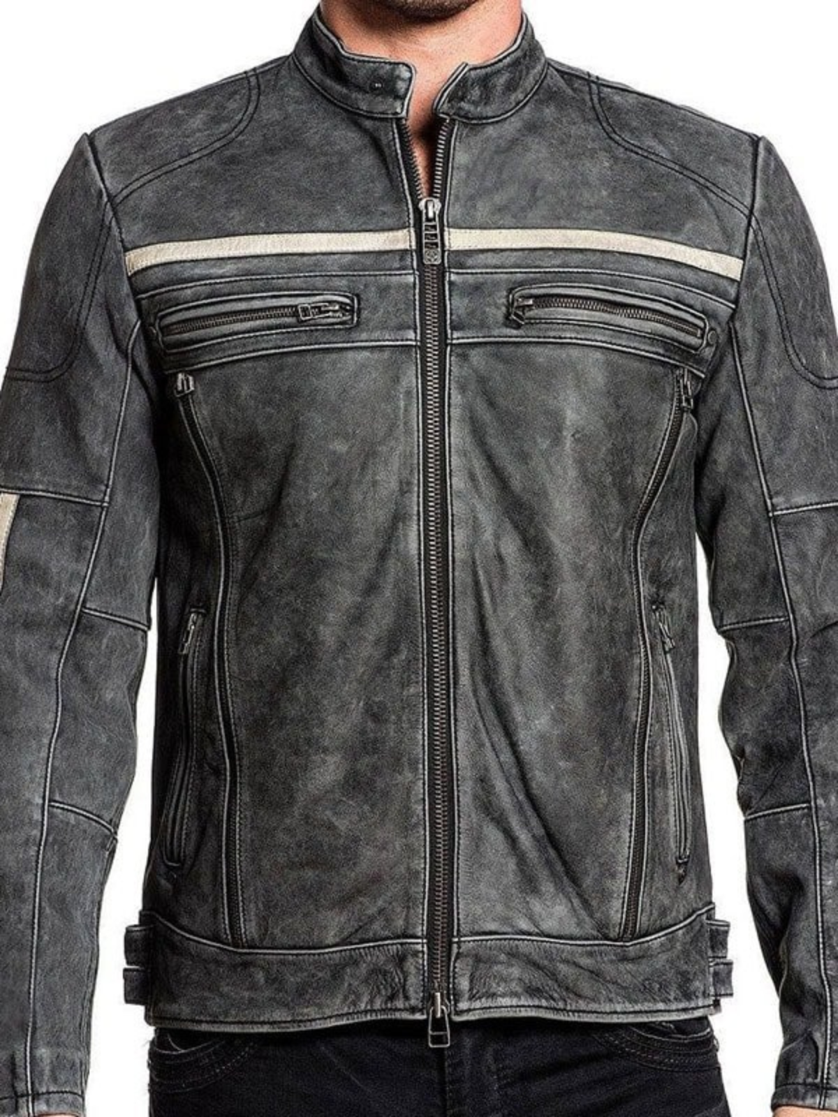 Men Distressed Biker Vintage Cafe Racer Leather Jacket