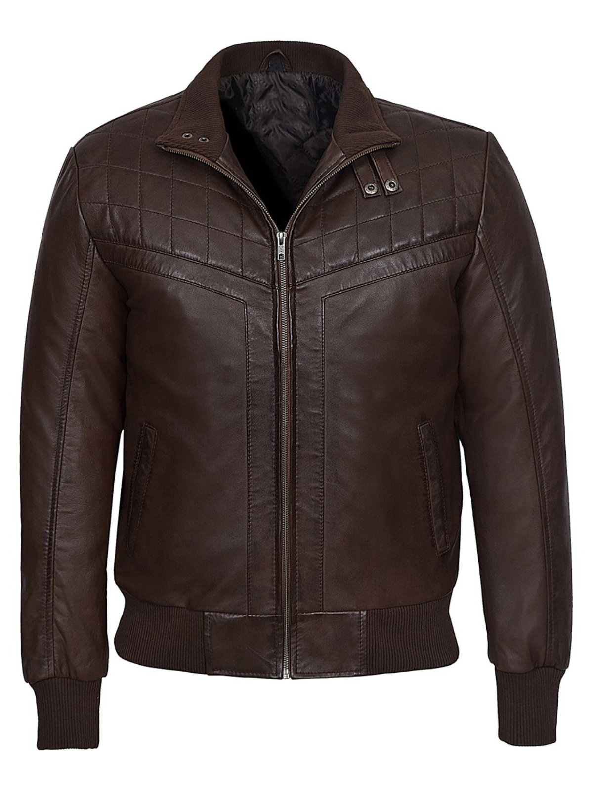 Men's Quilted Brown Bomber Leather Jacket