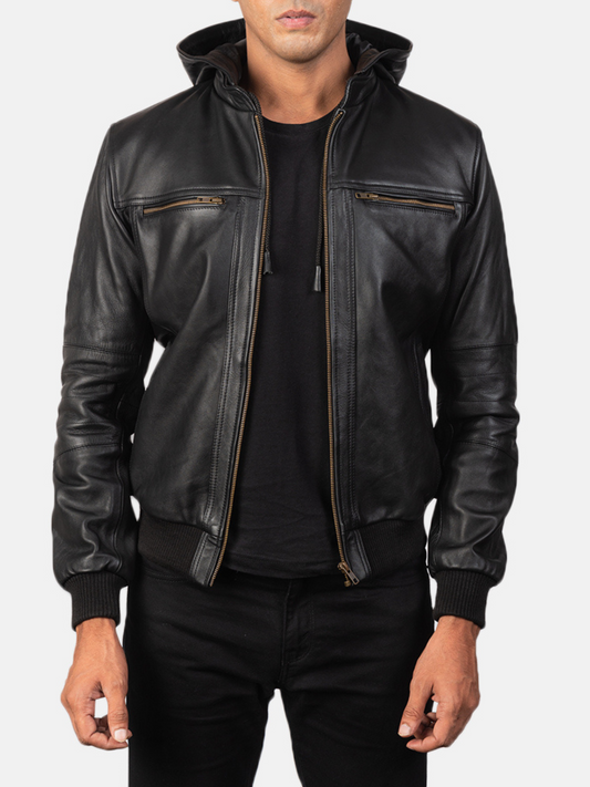 Black Leather Bomber Jacket