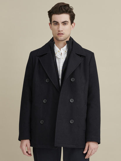 Versatile Men's Black Wool PeaCoat