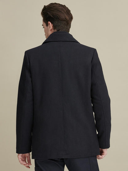 Versatile Men's Black Wool PeaCoat