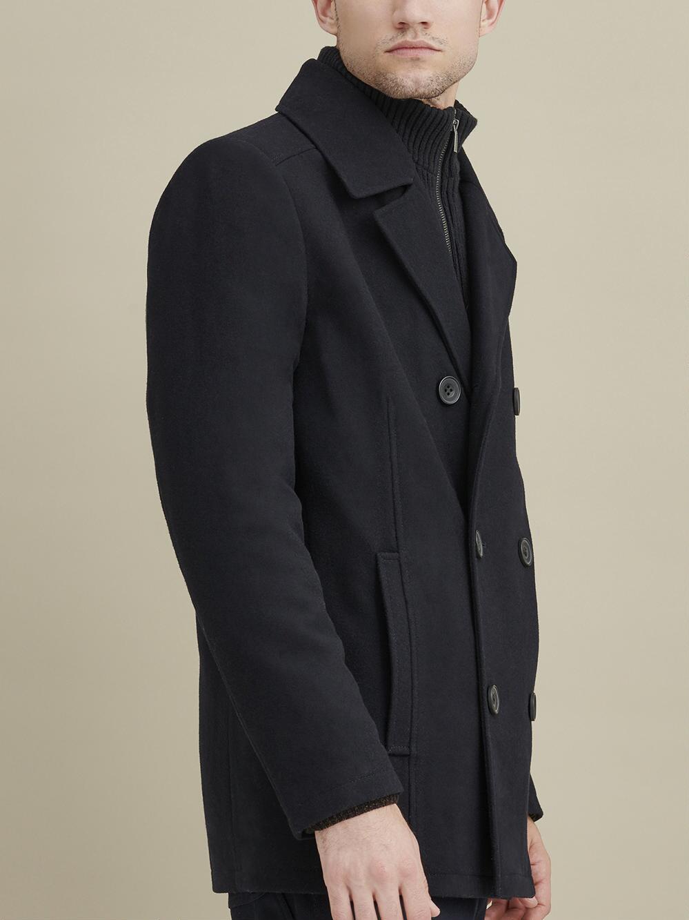 Versatile Men's Black Wool PeaCoat