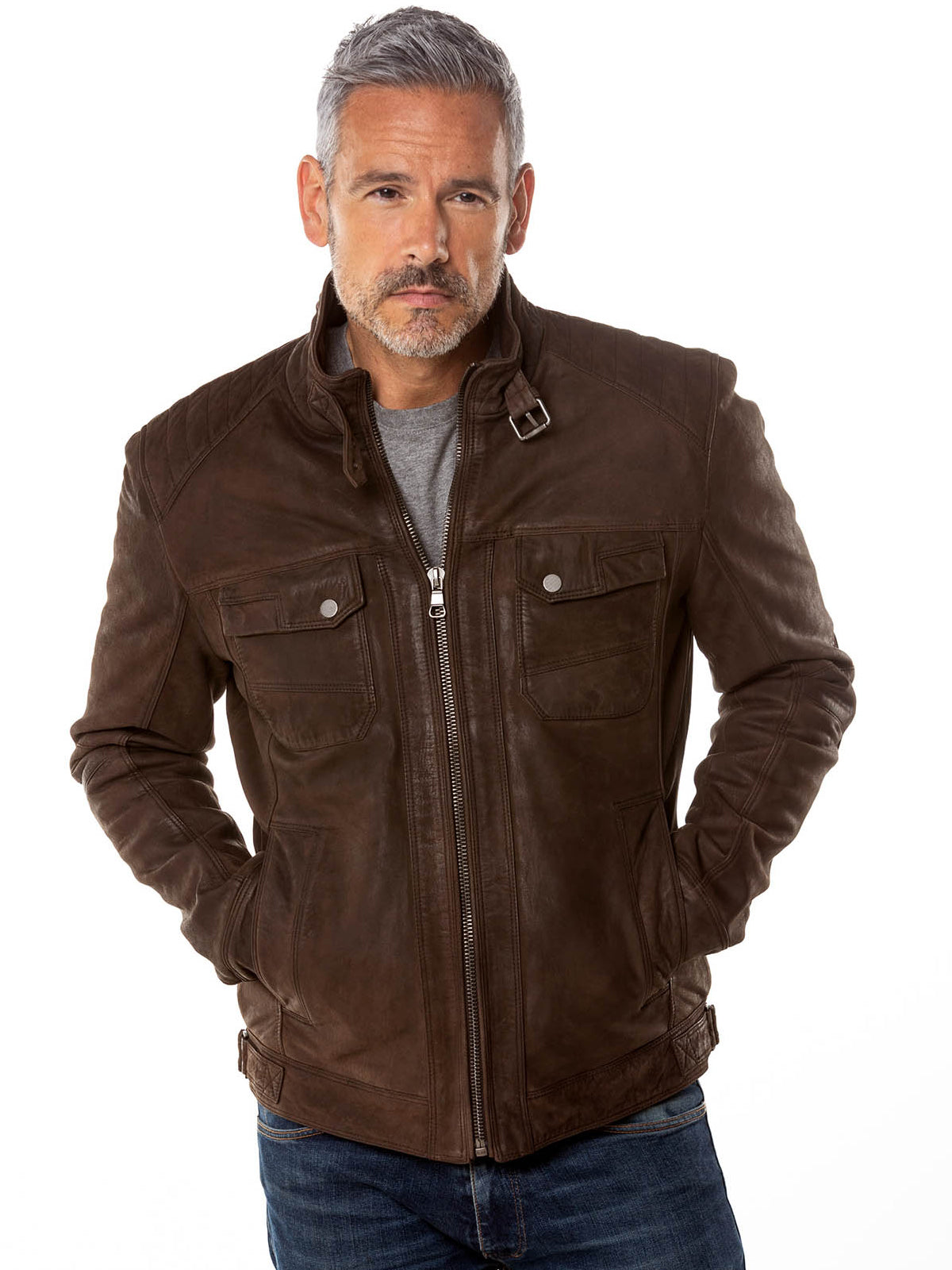 Mens Wansfell Brown Distressed Leather Jacket