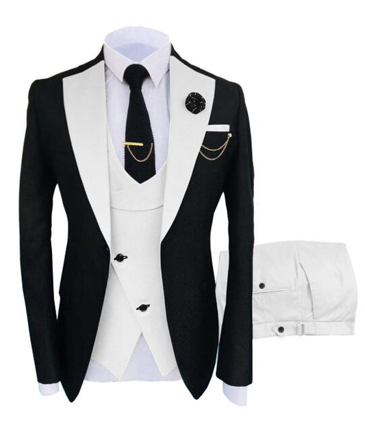 Mens Black And Ivory White Three Piece