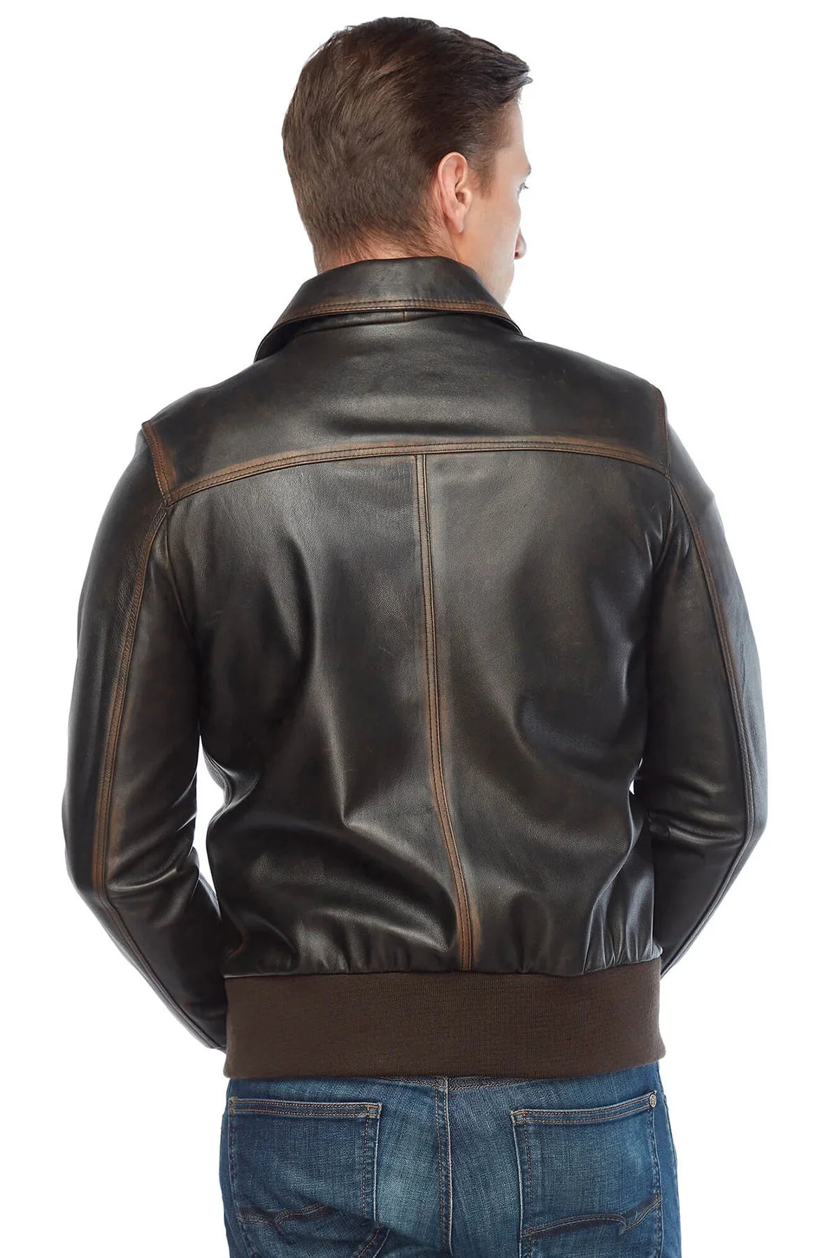 Real Distressed Leather Bomber Jacket - Frozva