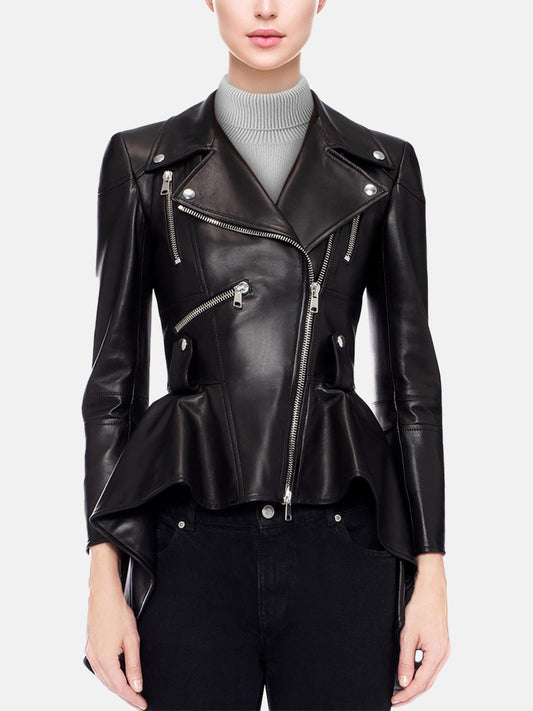 Women Black Leather Biker Jacket