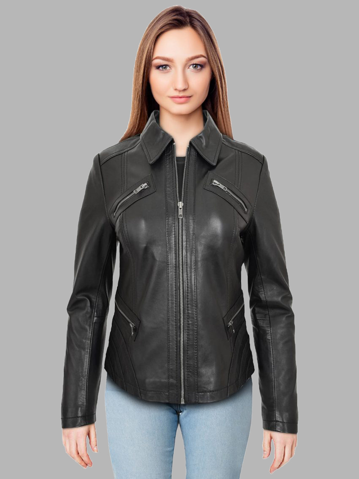 Women Classic Leather Biker Jacket Nova Black