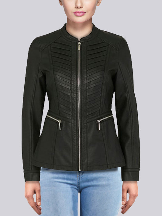 Women's Zipper Black Leather Jacket