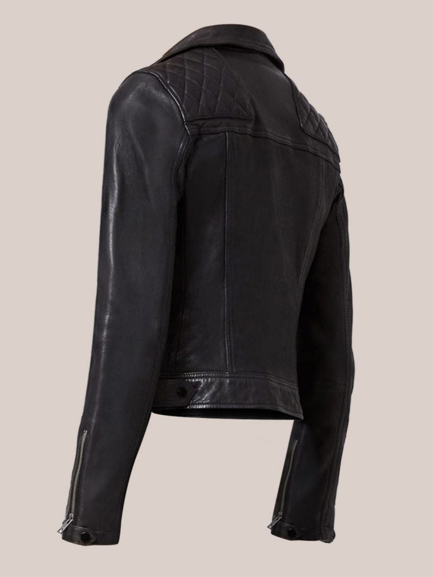 Women's Splashy Black Leather Biker Jacket