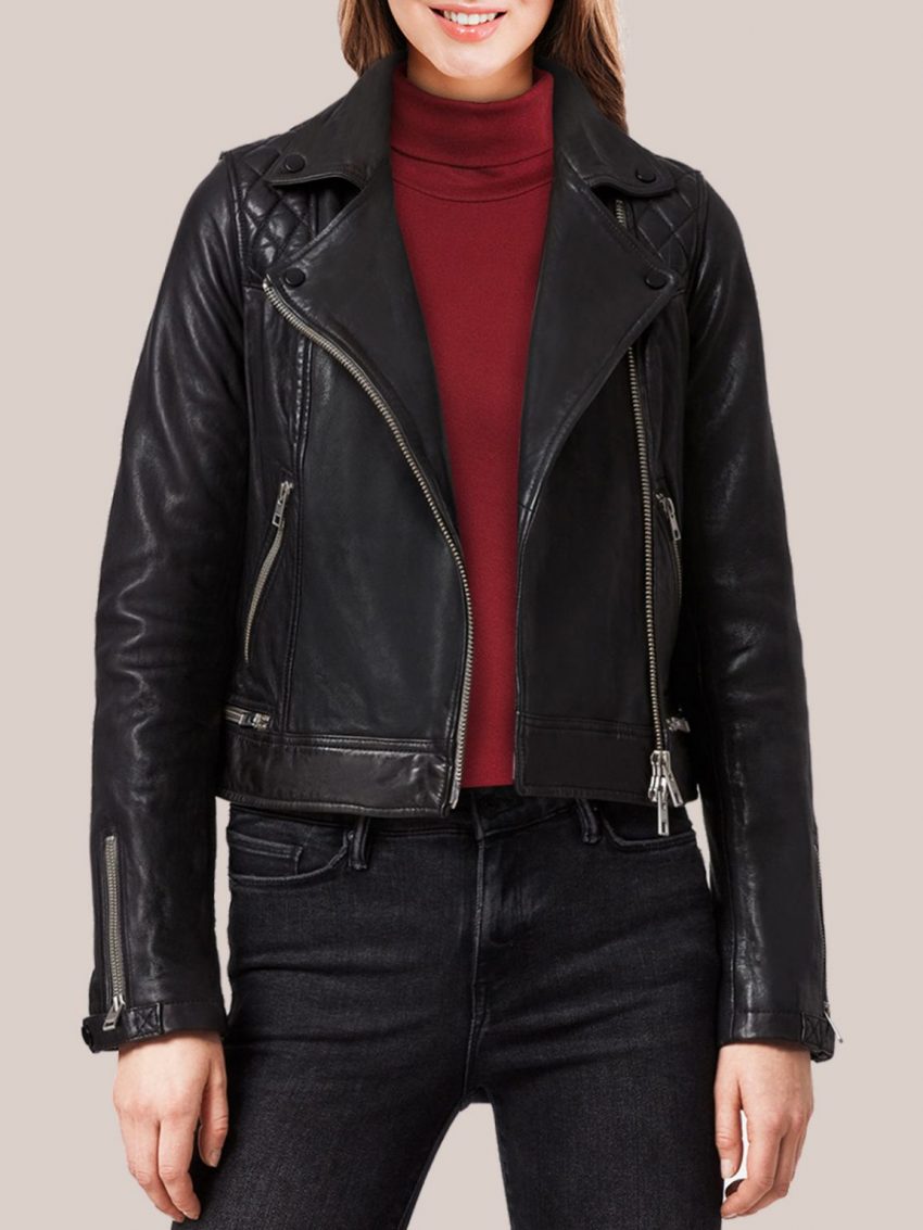 Women's Splashy Black Leather Biker Jacket