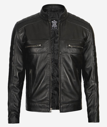 Mens Black Cafe Racer Leather Jacket