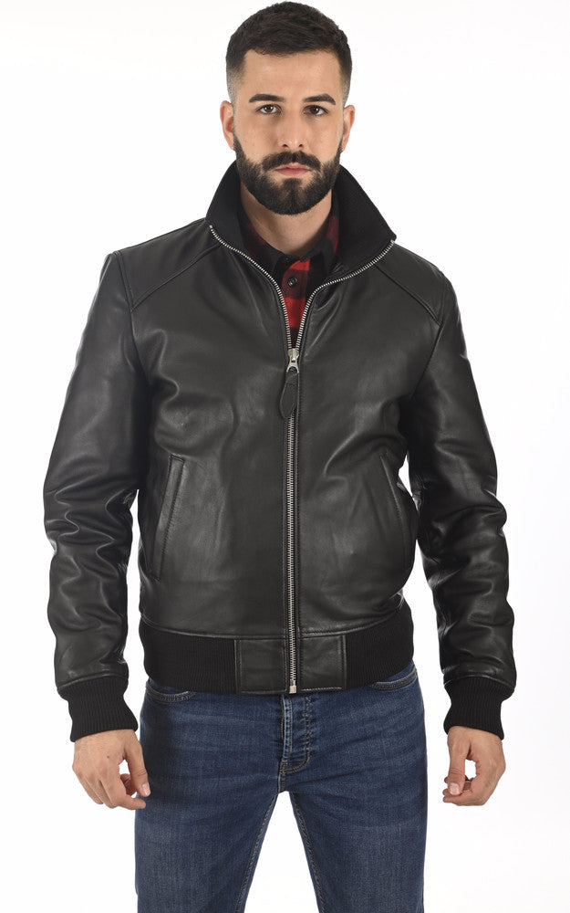 Men's Pitch Black Bomber Leather Jacket