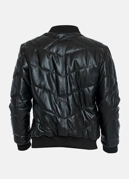 Mens Diamond Stitched Style Leather Bomber Jacket