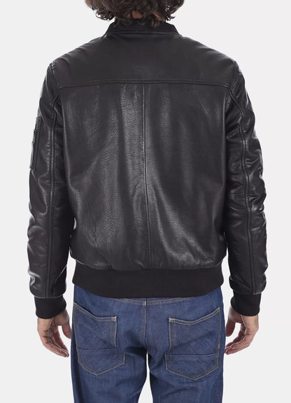 Mens Black Bomber Ink Leather Jacket