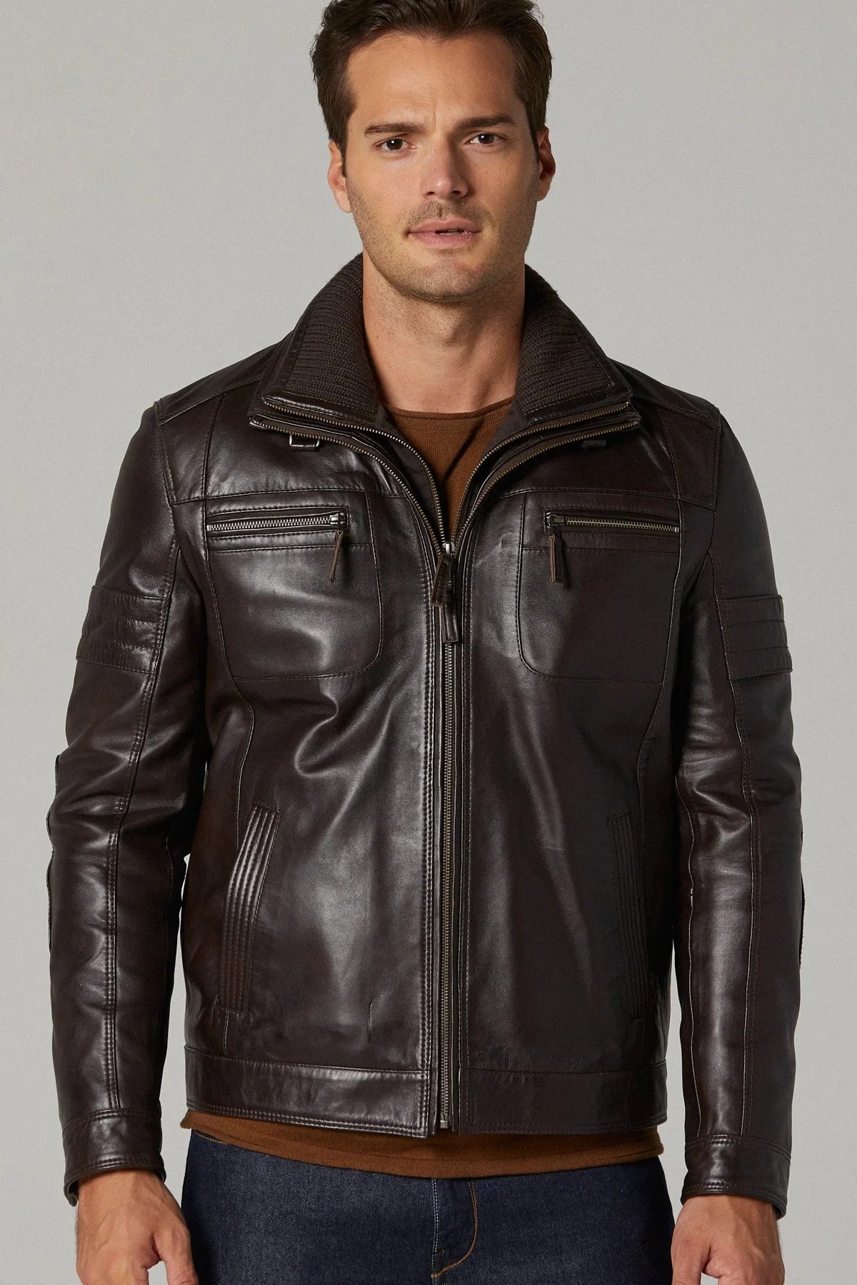 Dark Brown Men’s Leather Jacket - Frozva