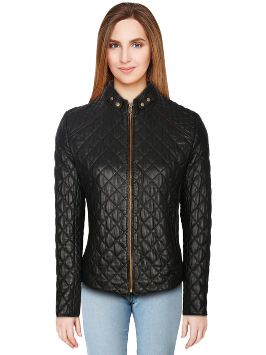 Quilted Women's Leather Jacket In Black