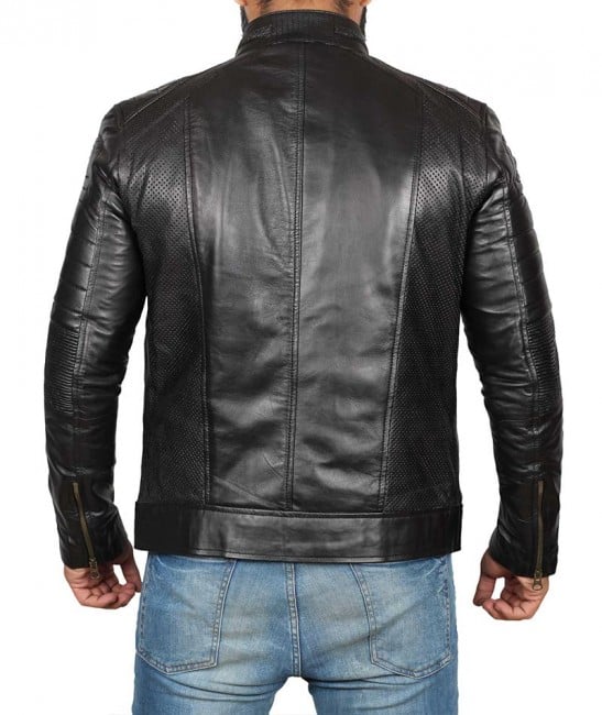 Men's Black Real Leather Cafe Racer Jacket - Frozva